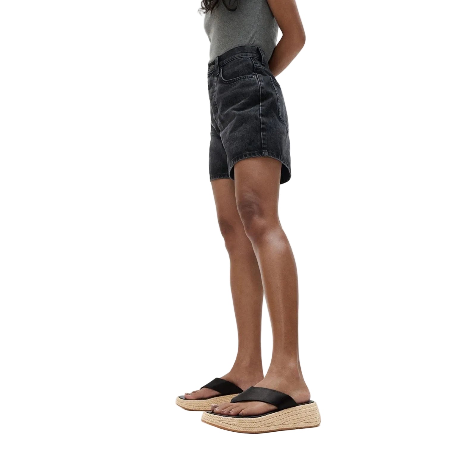 Fitflop F-Mode Toe Post Espadrille Leder Damen Schwarze Sandalen
