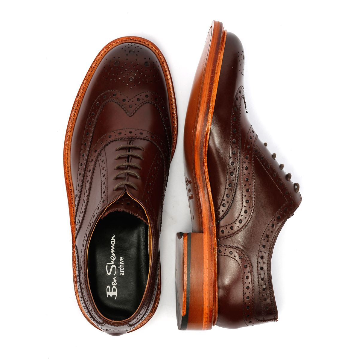 Ben Sherman Sugarman Brogue Leder Herren Braune Schnürschuhe