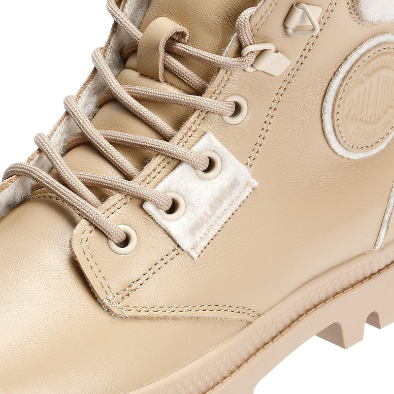 Palladium Pampa HI Snow Warm Leder Damen Beigefarbene Stiefel