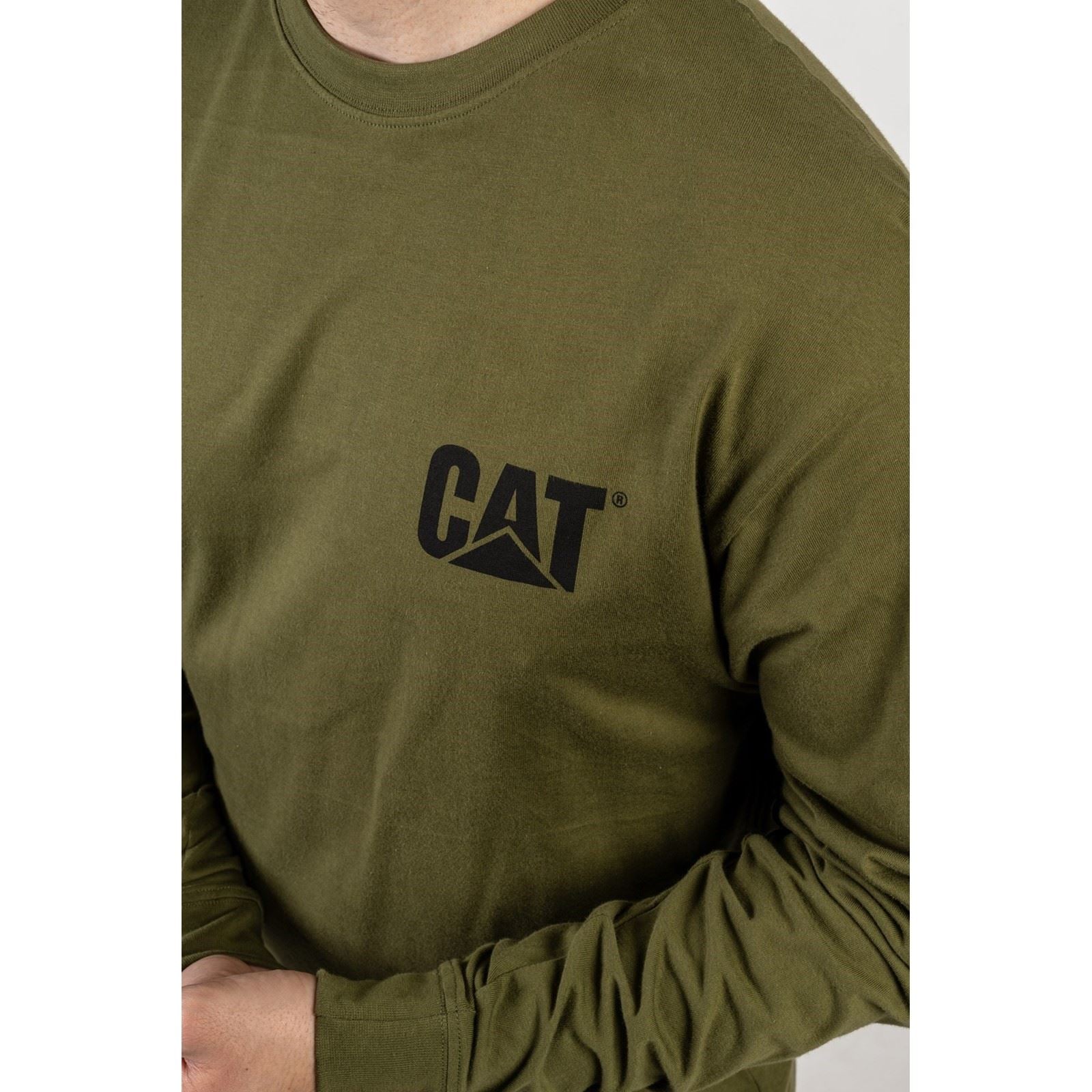 Caterpillar Trademark Banner Long Sleeve Baumwolle Herren Grünes T-Shirt