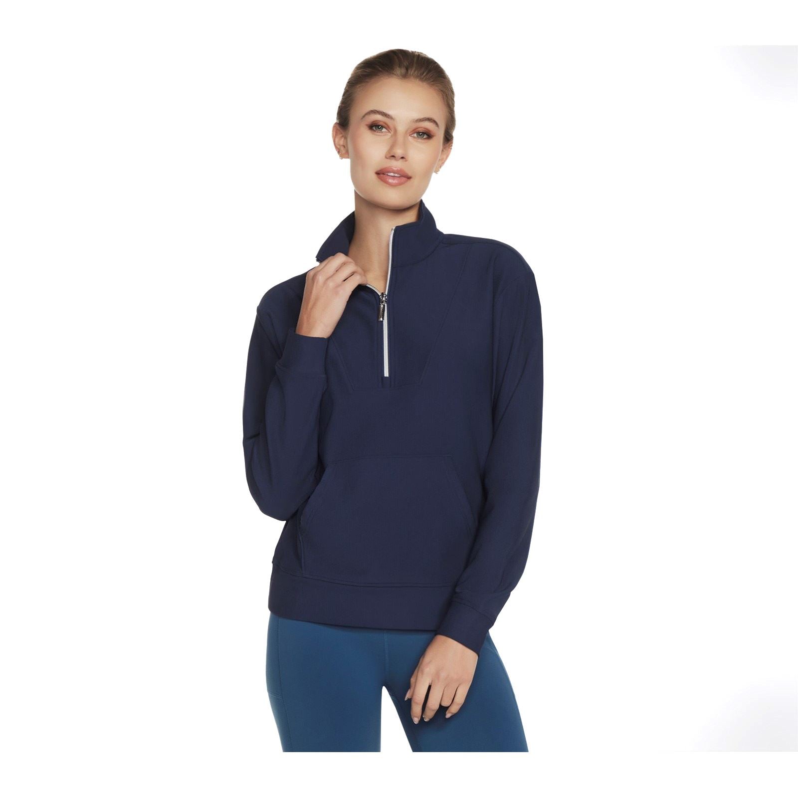 Skechers Performance GoLuxe Rib 1/4 Zip Polyester Damen Blauer Pullover