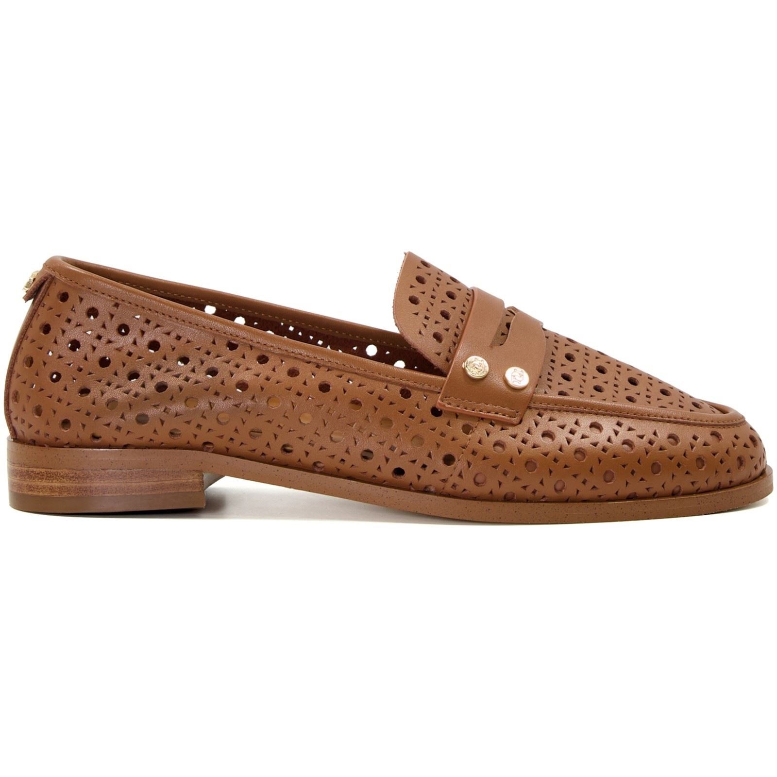 Dune Glimmered Leder Damen Loafer In Tan