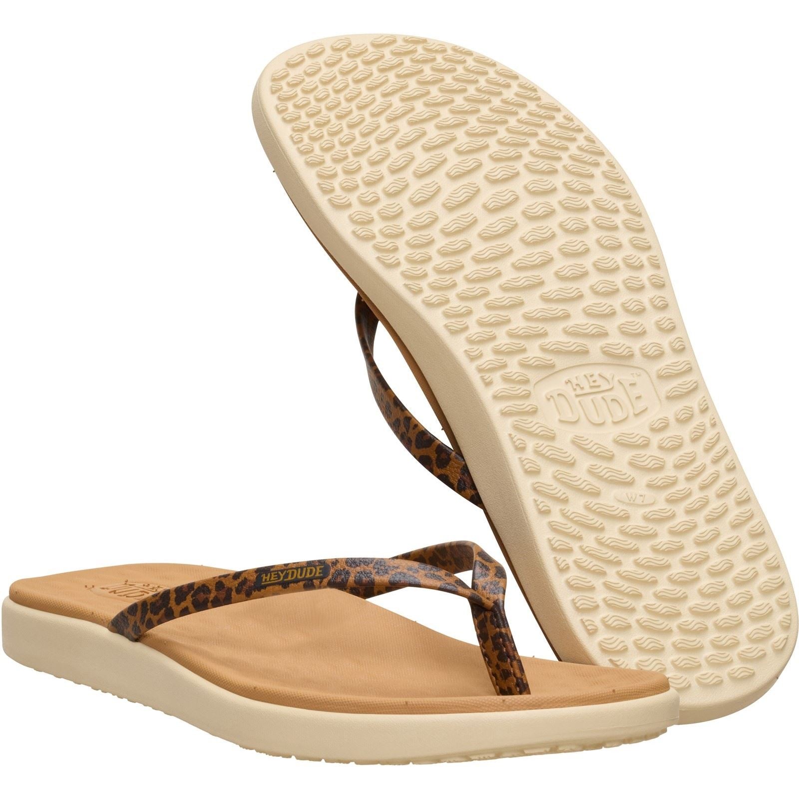 HEYDUDE Maui Breeze Polyurethan Damen Tan Leopard Flip-Flops