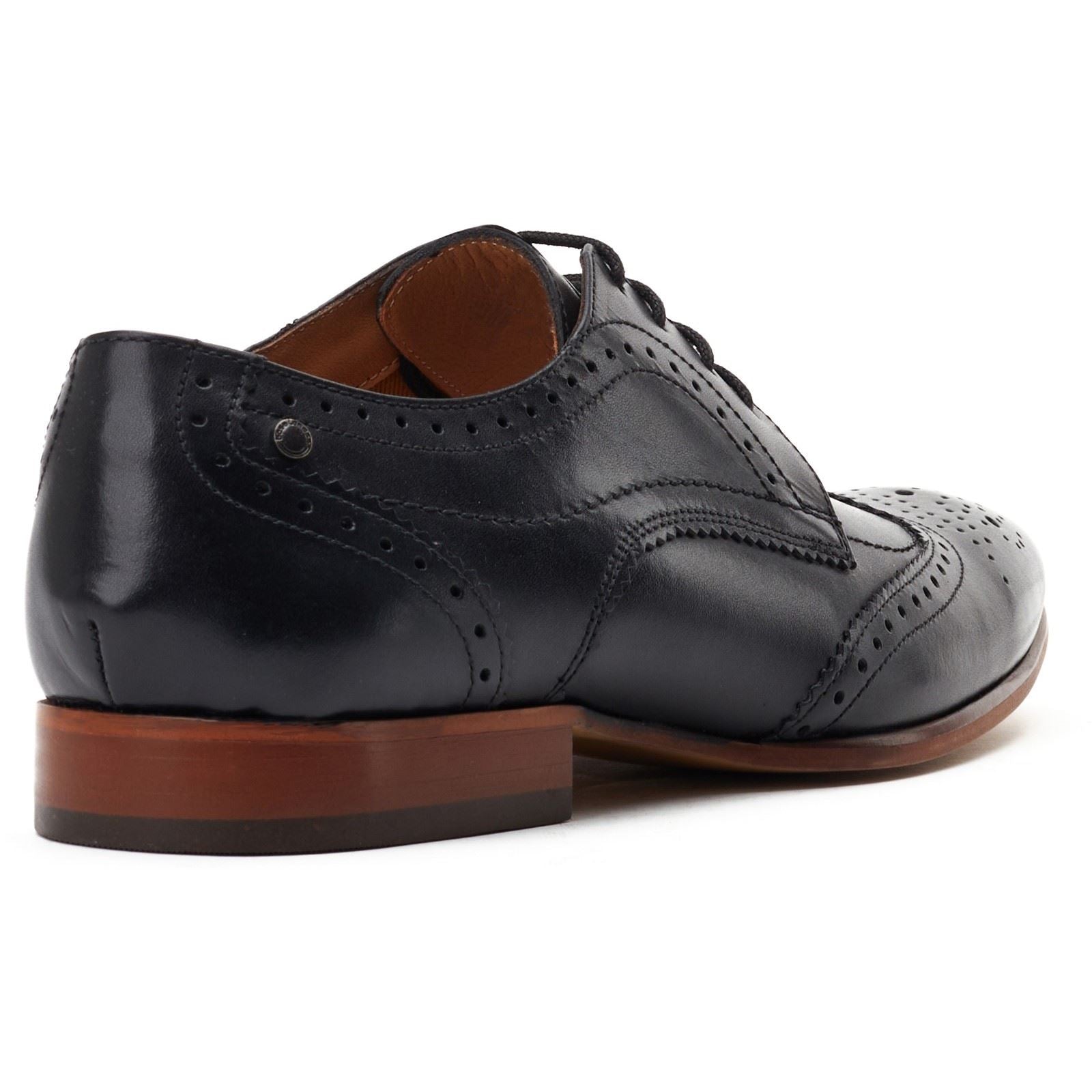 Base London Barbera Leder Herren Schwarze Brogues Schuhe