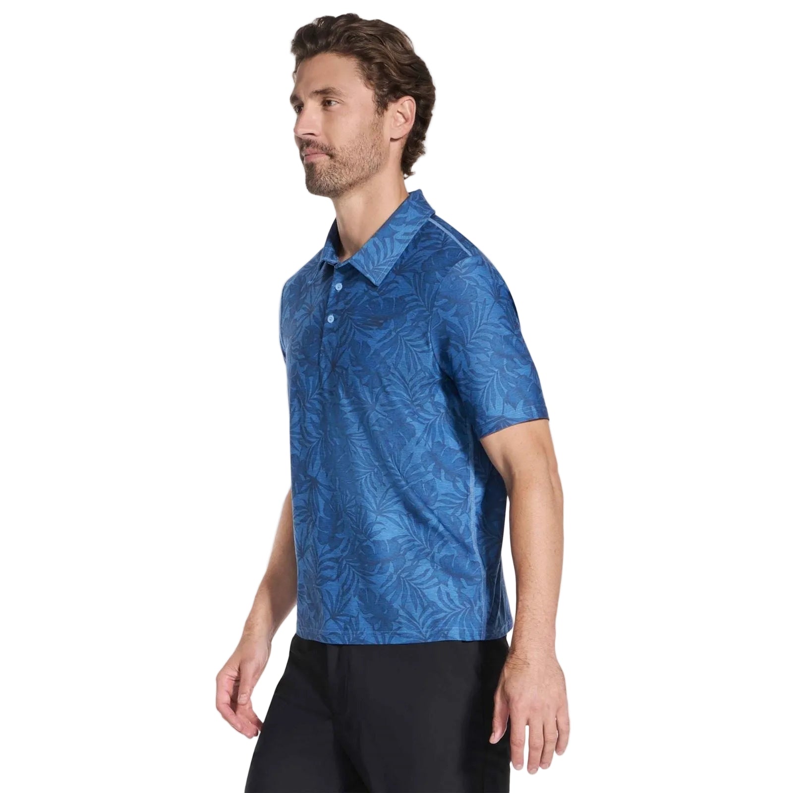 Skechers GO DRI All Day Printed Polyester Herren Blaues Polohemd