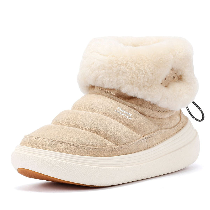 Flower Mountain Fami Mid Damen-Stiefel Aus Beigem Veloursleder