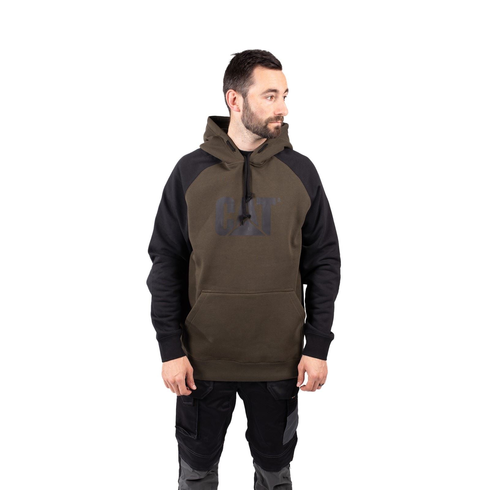 Caterpillar Raglan Baumwolle Herren Grünes Kapuzensweatshirt