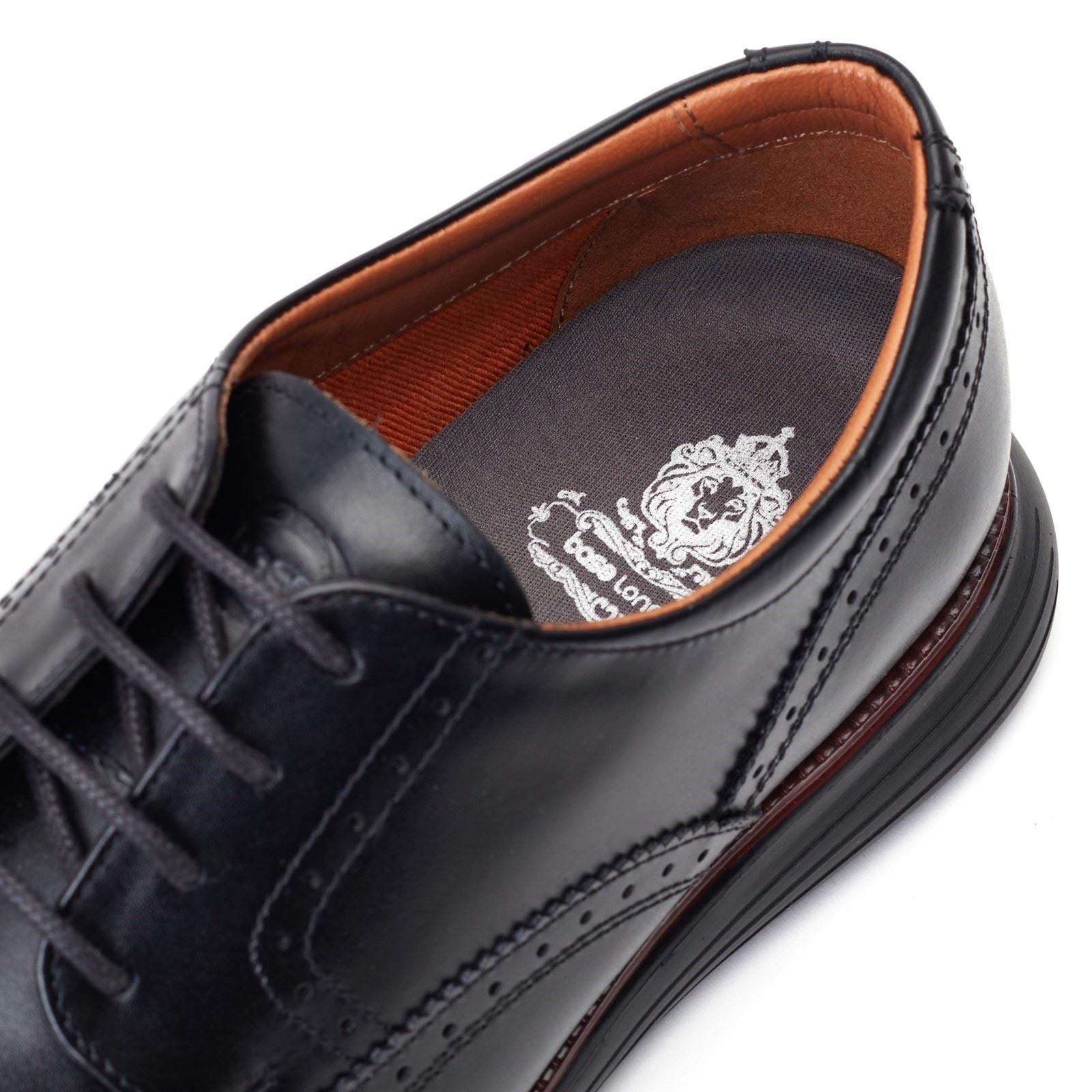 Base London Flight Leder Herren Schwarz Brogues-Schuhe