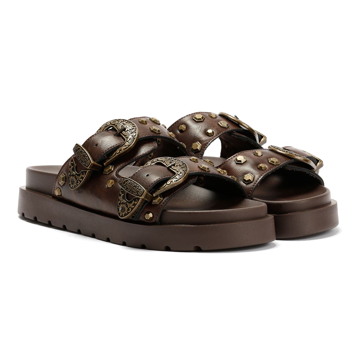 Buffalo Raya Ari West Leder Damen Braune Sandalen