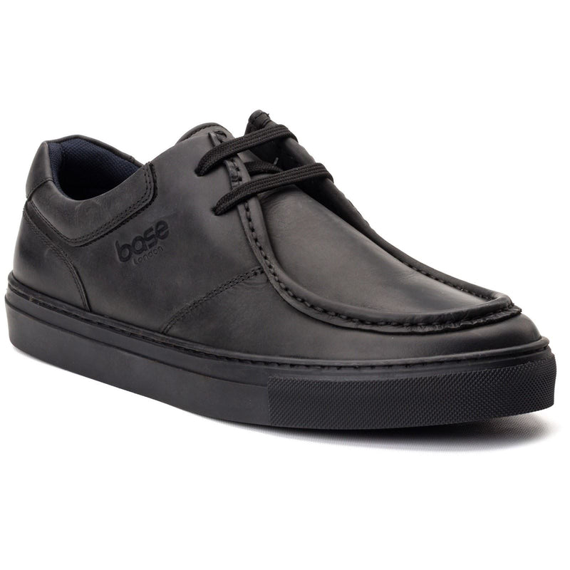 Base London Dalston Leder Herren Schwarz Mokassin Schuhe