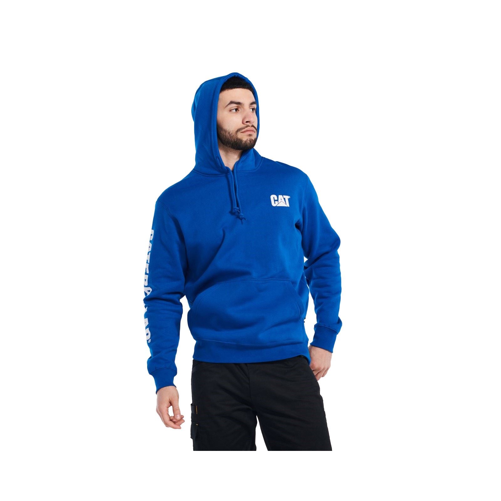 Caterpillar Trademark Banner Baumwoll Herrenblauer Kapuzensweatshirt