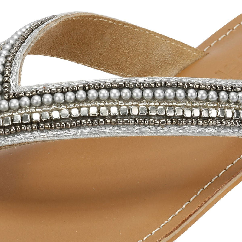Tower London Metallic Bead Thong Damen Silber Sandalen