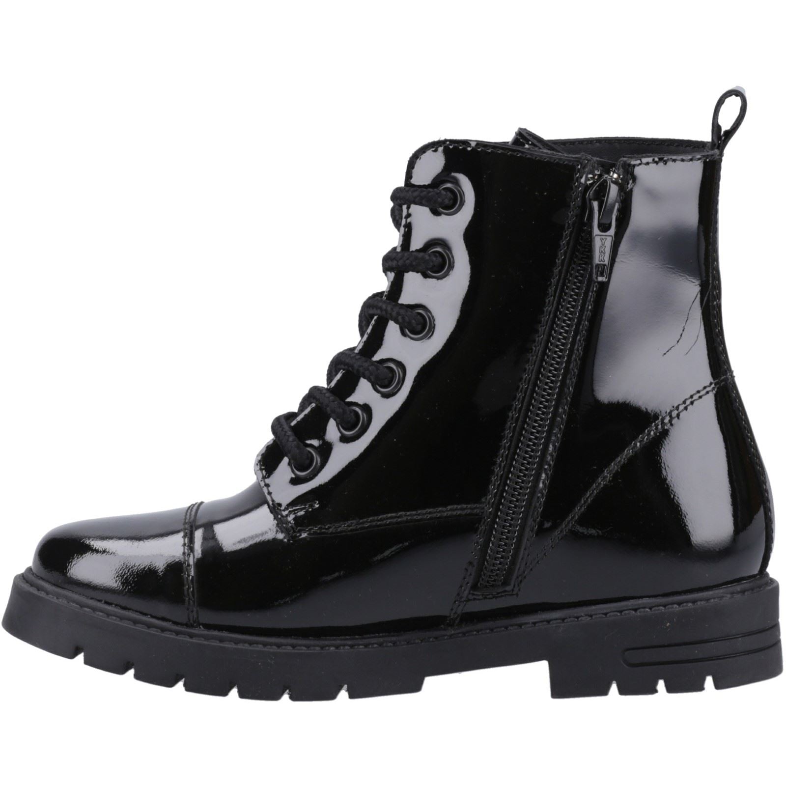 Hush Puppies Lauren Patent Junior Mädchen Schwarze Farbe Lederstiefel