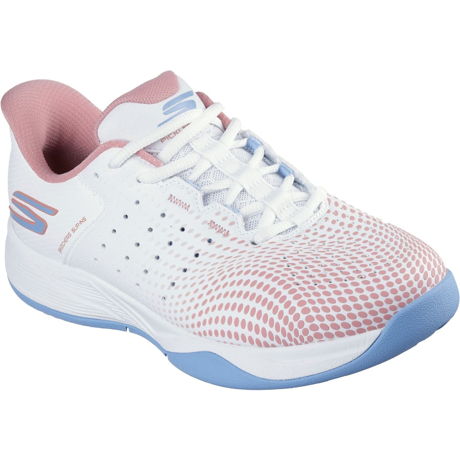 Skechers Performance Slip-ins Relaxed Fit Viper Court Reload Polyurethan Damensneaker Weiß/Hellblau/Rosa