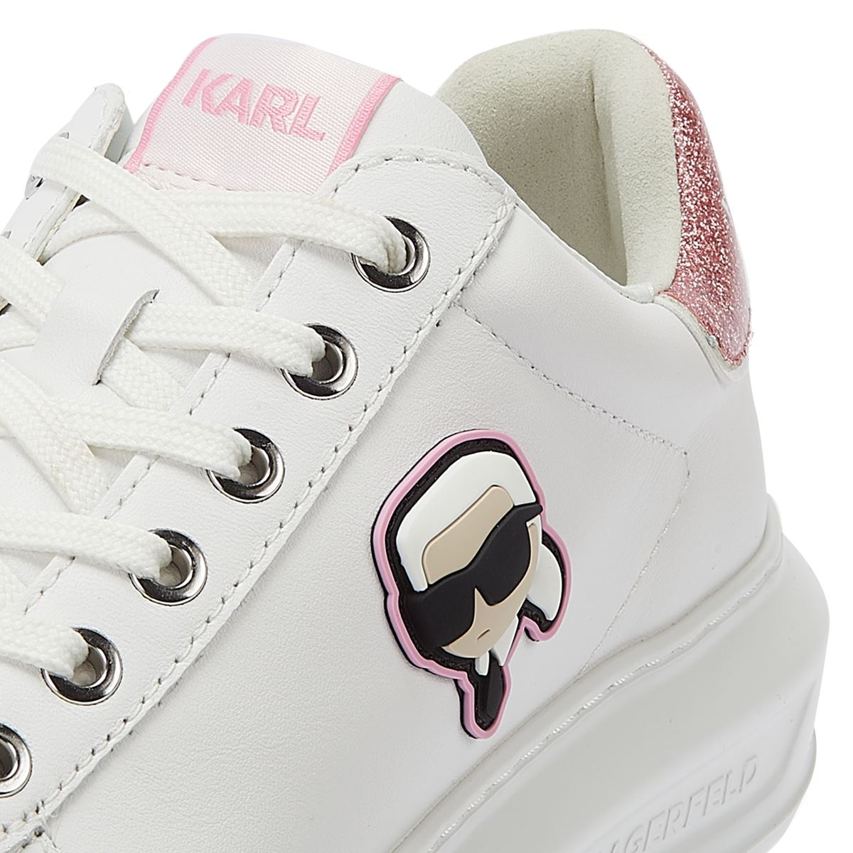 Karl Lagerfeld Kapri NFT Lo Lace Damenschuhe in Weiß/Pink.