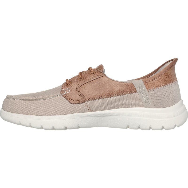 Skechers On-the-GO Flex - Palmilla Leinwand/ Kunstleder Damenschuhe In Taupe Mit Bootsschuh-Stil