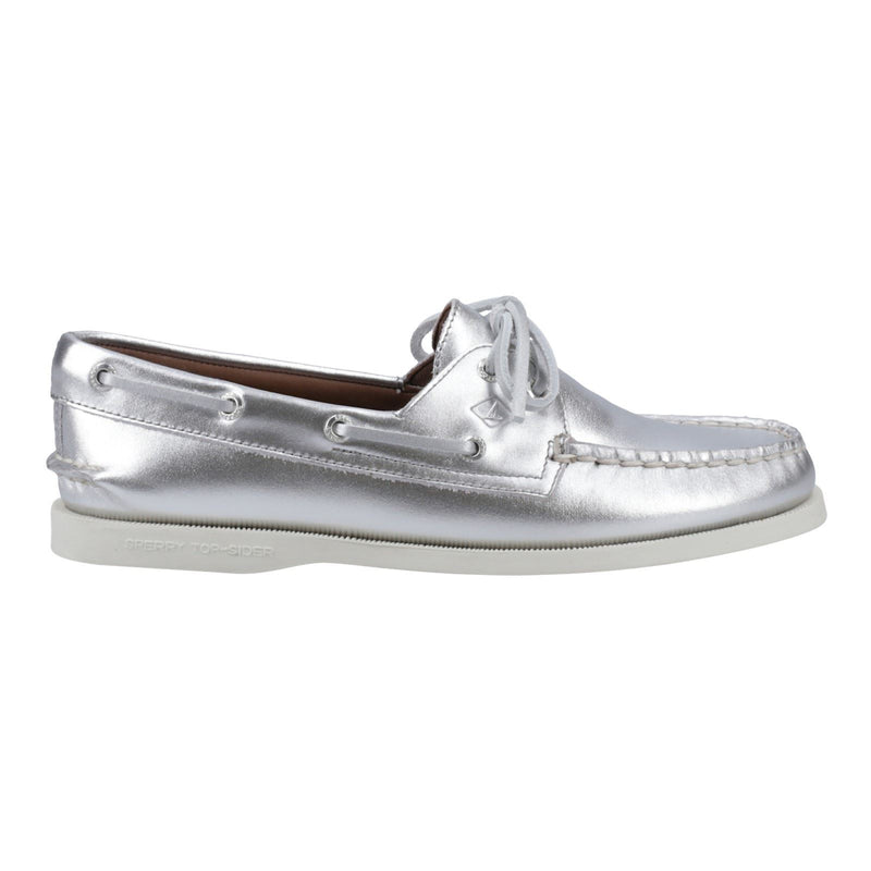 Sperry Authentic 2 Eye Damenbootsschuhe Aus Silbernem Leder