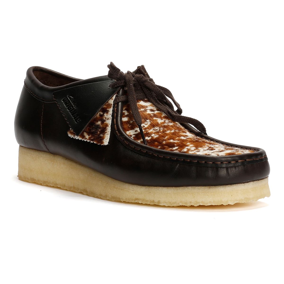 Clarks Originals Wallabee Cow Print Herren Schnürschuhe Aus Braunem Leder