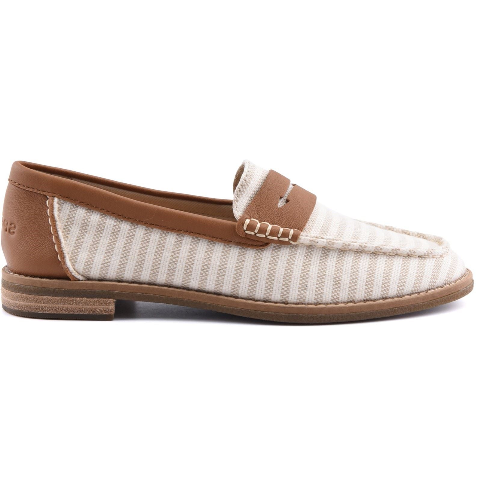 Sperry Port Driving Textile Damen Weiße/Braune Loafer
