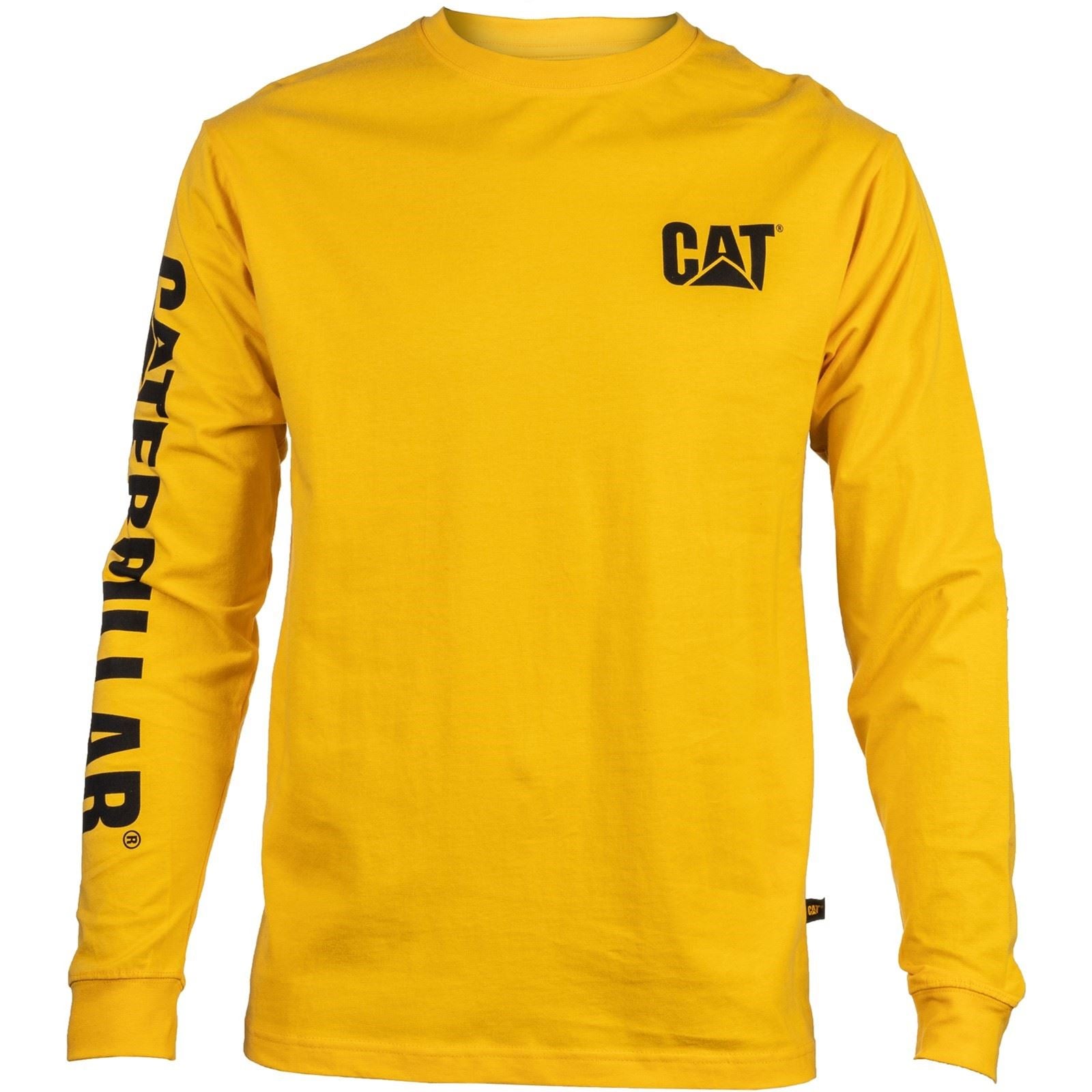Caterpillar Trademark Banner Long Sleeve Baumwoll Herren Gelbes T-Shirt