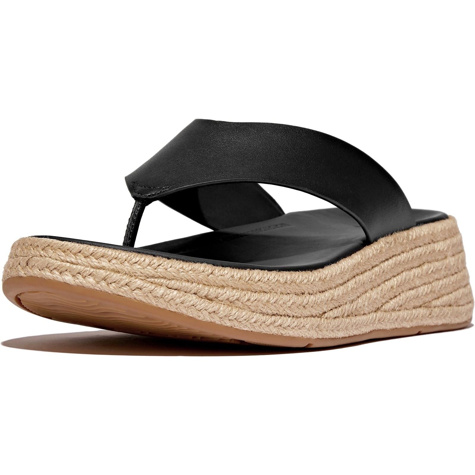 Fitflop F-Mode Toe Post Espadrille Leder Damen Schwarze Sandalen