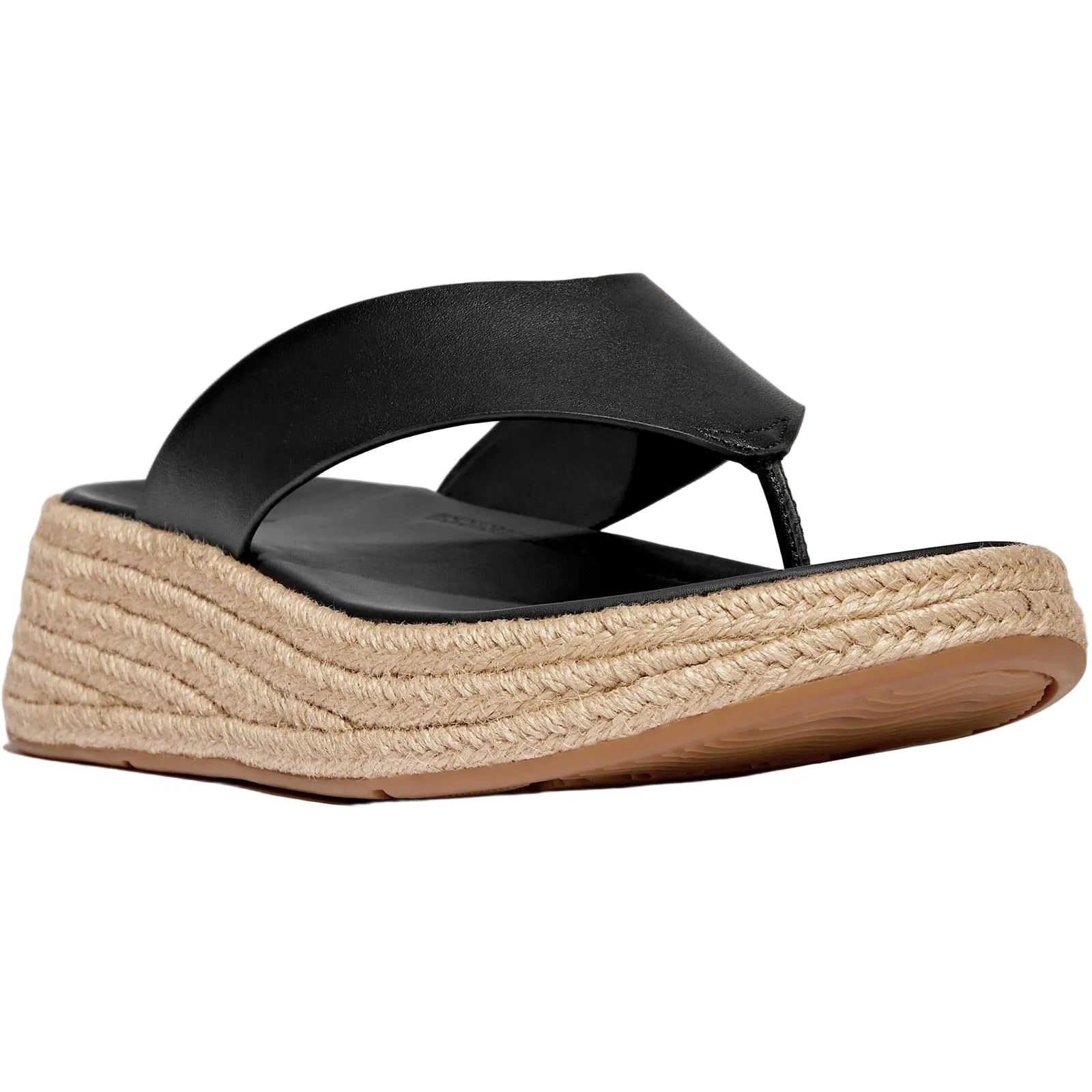 Fitflop F-Mode Toe Post Espadrille Leder Damen Schwarze Sandalen