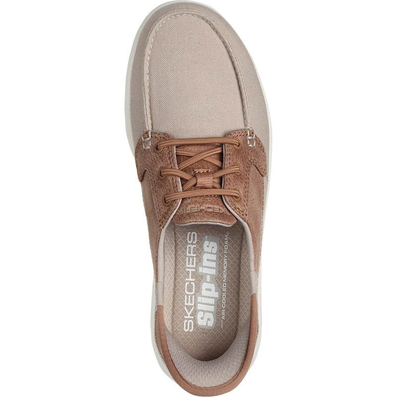 Skechers On-the-GO Flex - Palmilla Leinwand/ Kunstleder Damenschuhe In Taupe Mit Bootsschuh-Stil