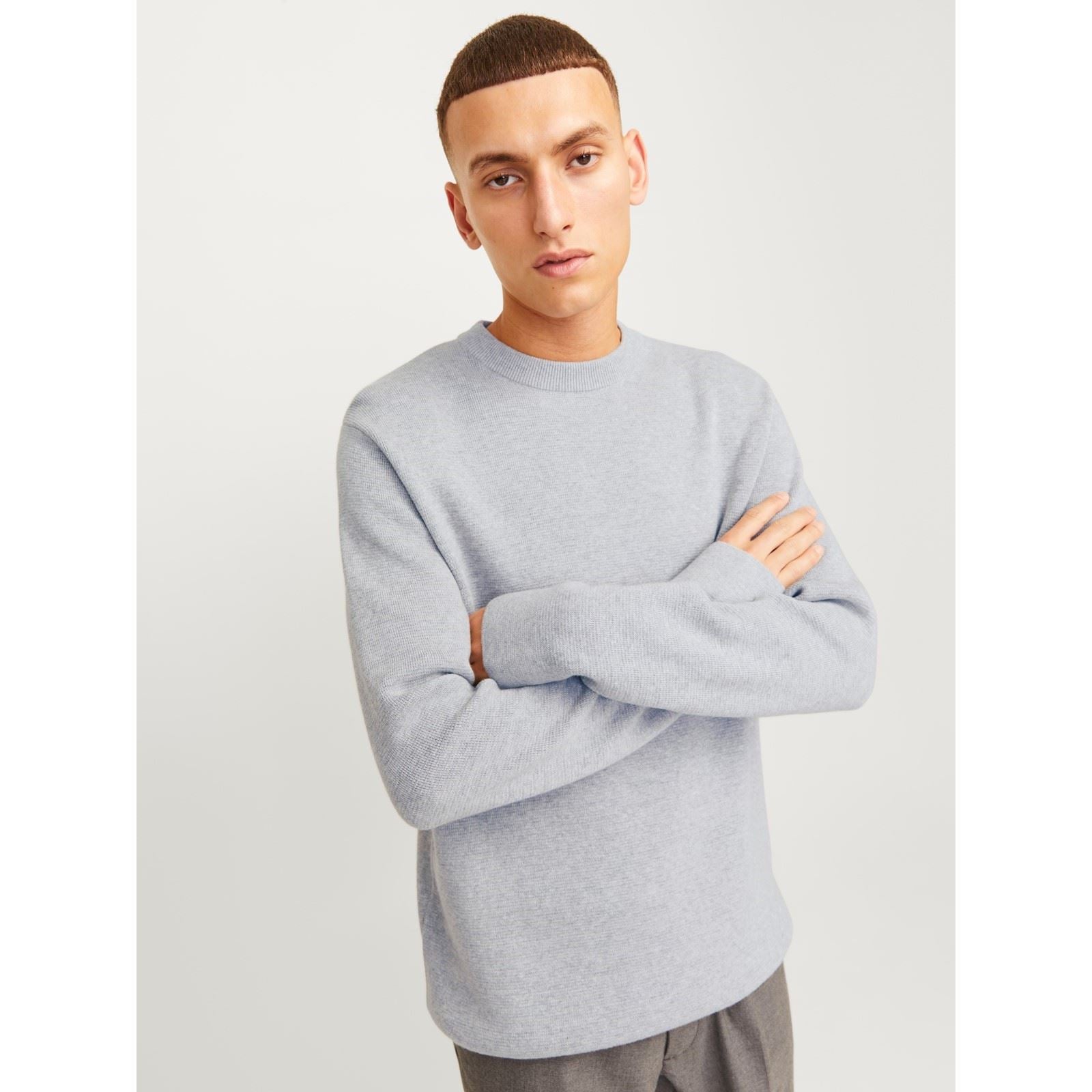 Jack & Jones Milano Stitch Baumwoll Herren Grauer Pullover