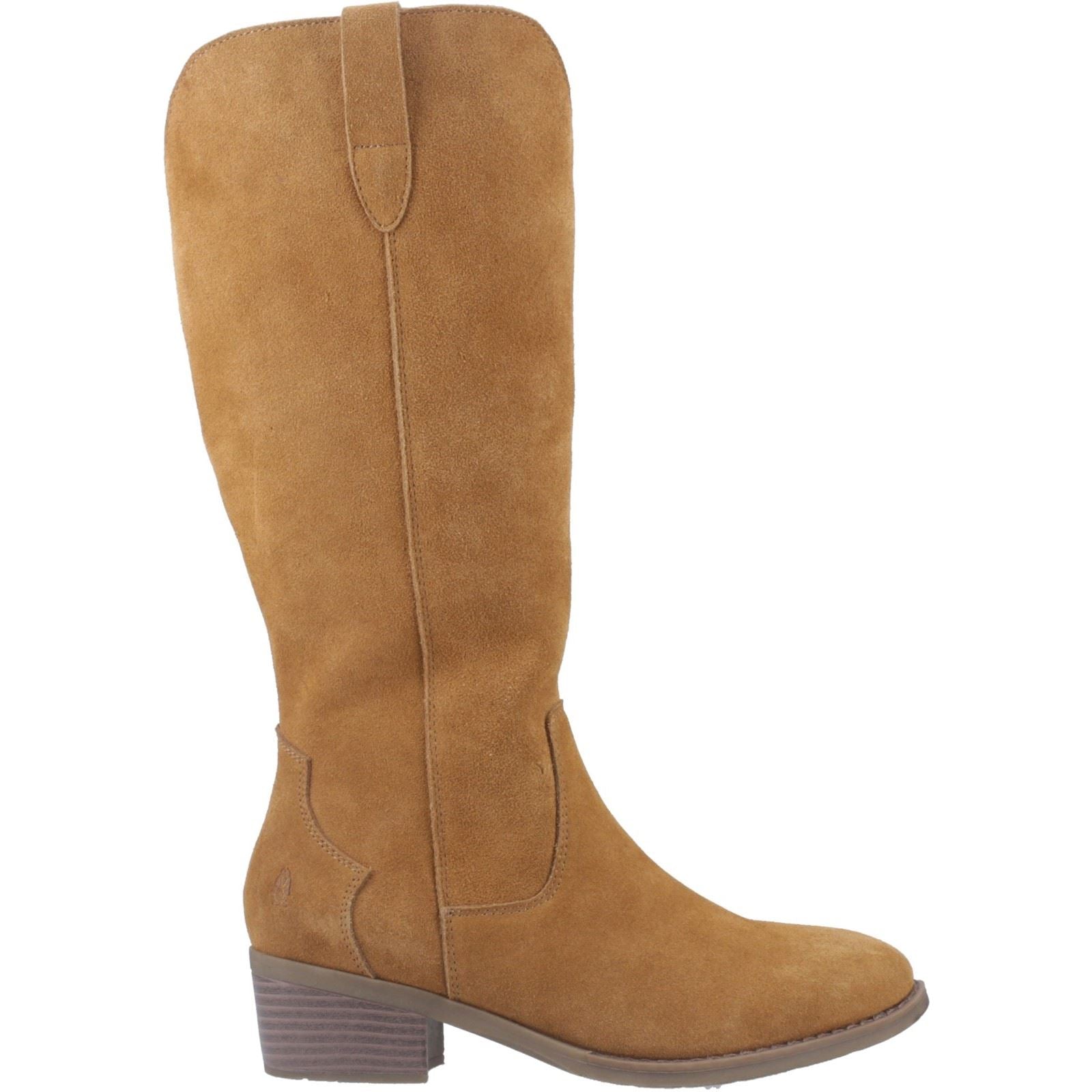 Hush Puppies Isabella Damen Stiefel in kniehoher Wildlederoptik mit Absatz in Tan