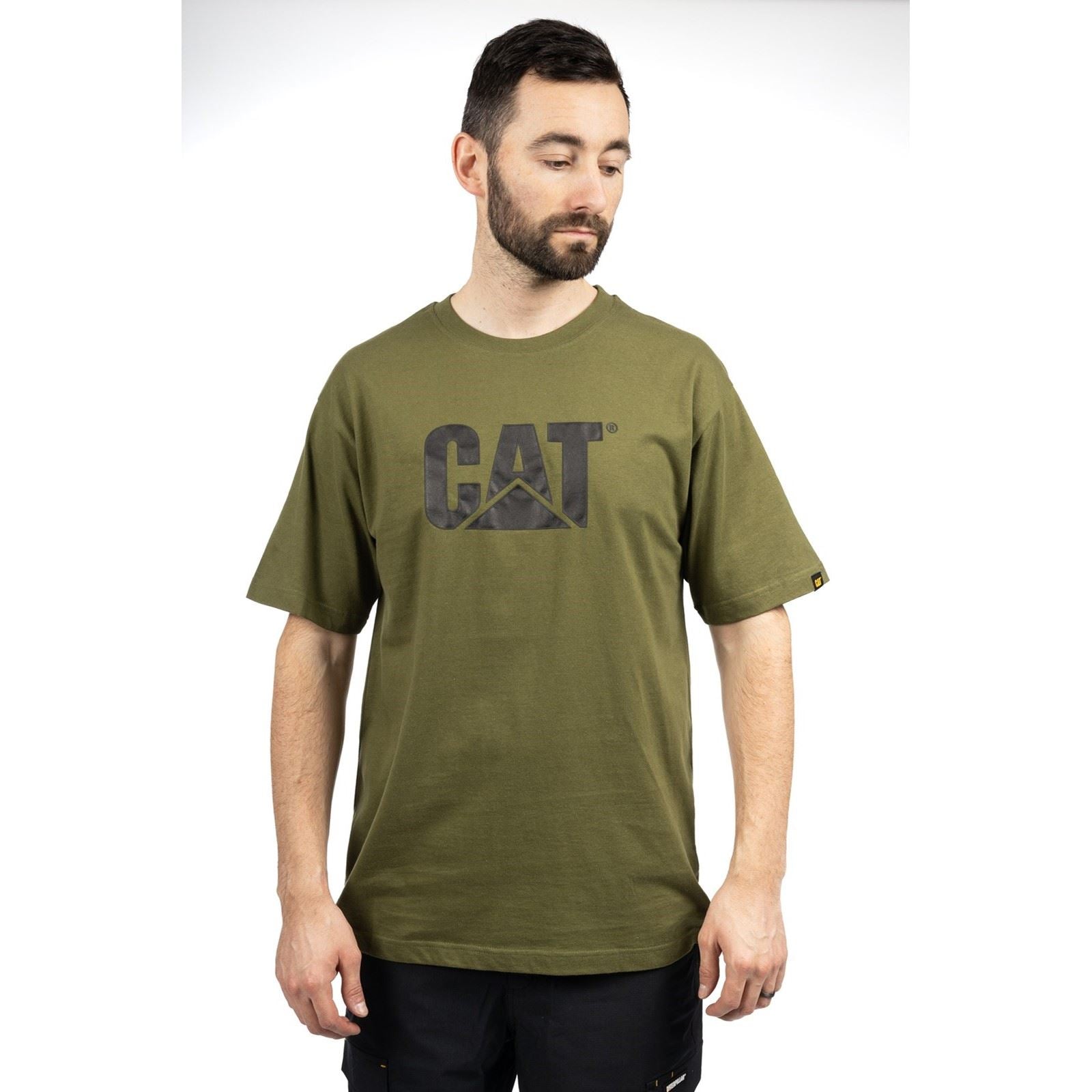 Caterpillar Trademark Logo Baumwoll Herren Grüne Kurzarm T-Shirts