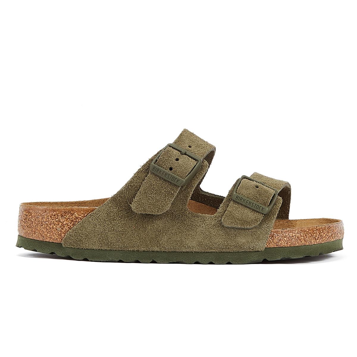 Birkenstock Arizona Wildleder-Leder Sandalen In Thymian-Khaki