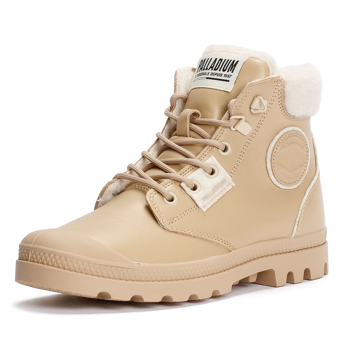 Palladium Pampa HI Snow Warm Leder Damen Beigefarbene Stiefel