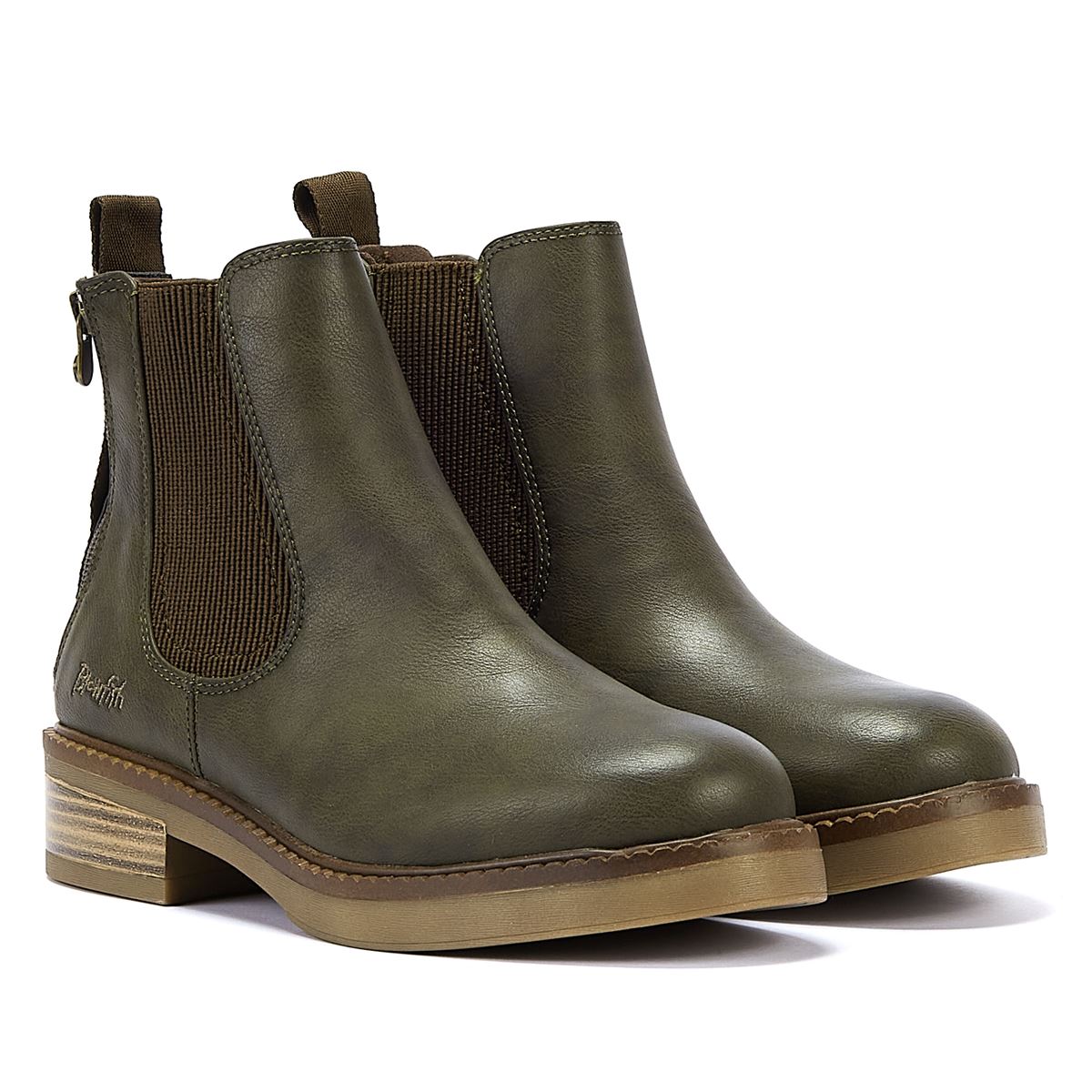Blowfish Malibu Vedder Damen-Oliven-Faux-Lederstiefel