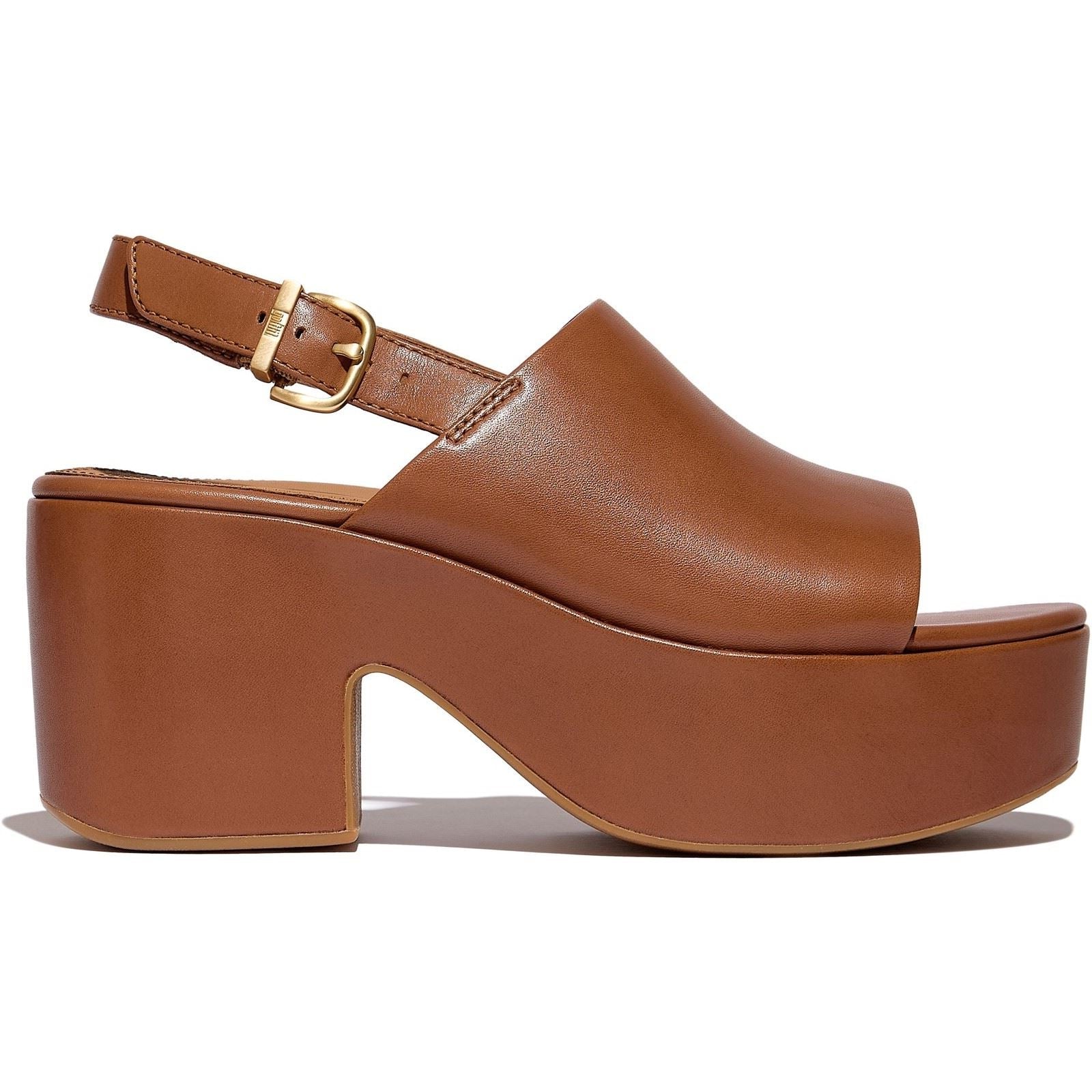 Fitflop Platfforms Heeled Backstrap Leder Damen Sandalen In Tiefem Braun