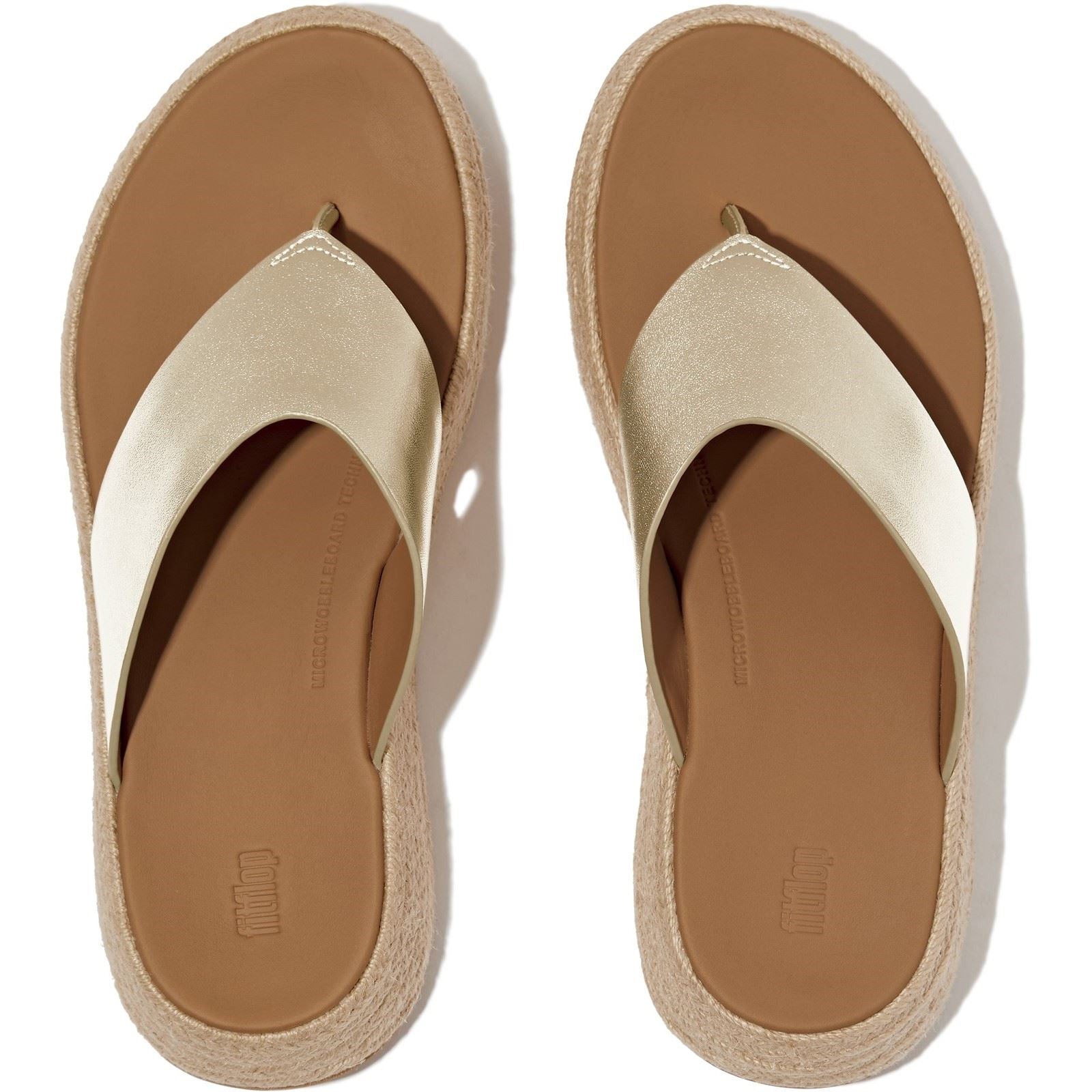 Fitflop F-Mode Toe Post Espadrille Leder Damen Platino Sandalen