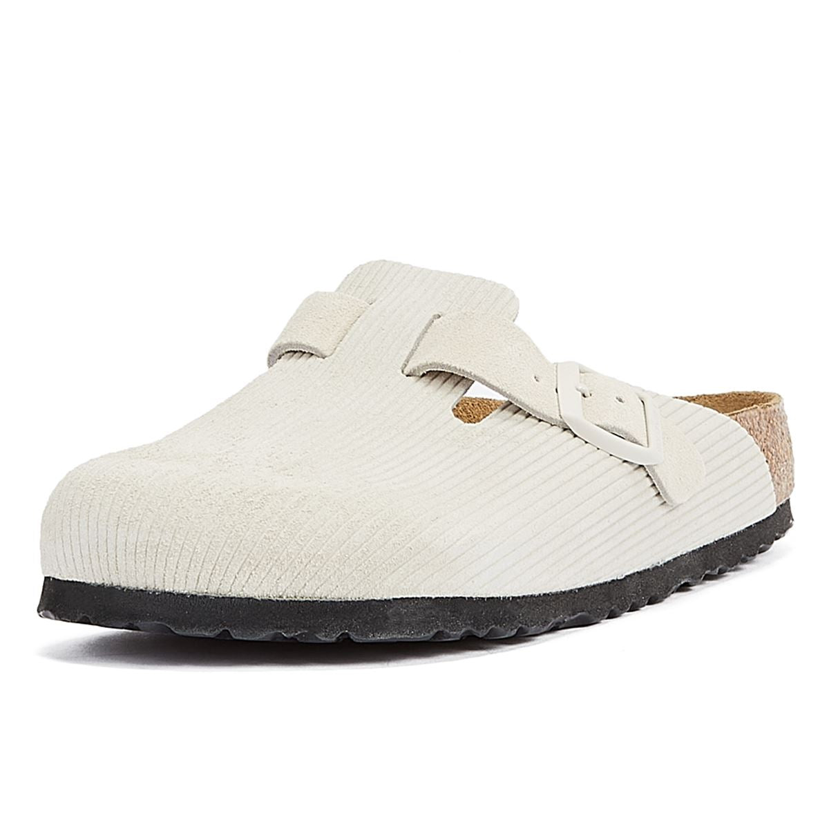 Birkenstock Boston Corduroy Antik Clog Damenschuhe In Weiß, Bequeme Schuhe