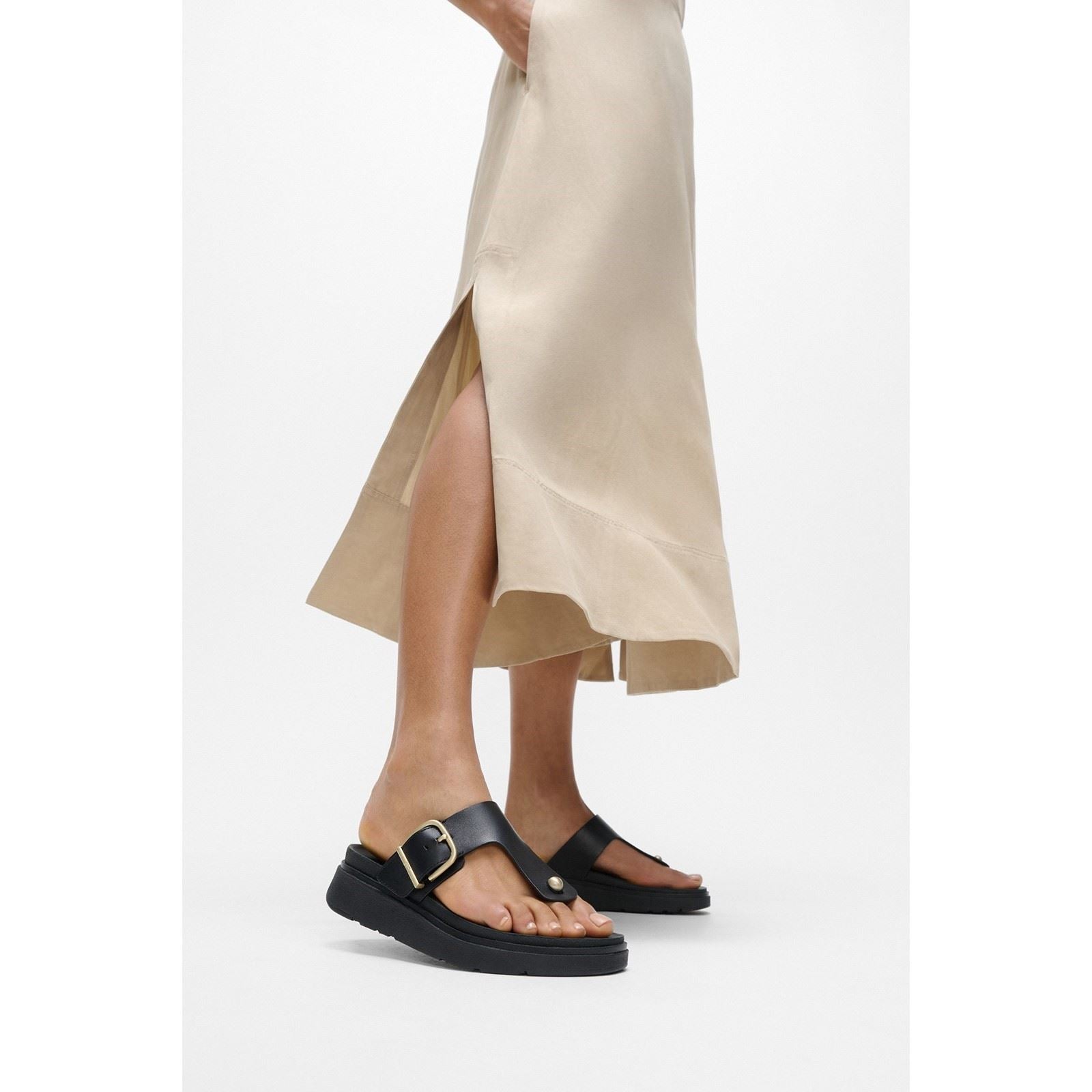 Fitflop Gen-FF Toe-Post Leder Damen Schwarze Sandalen