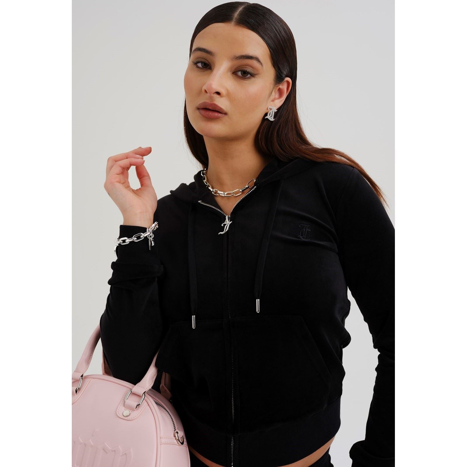 Juicy Couture Robertson Classic Jacket Polyester Damen Schwarz Kapuzen Sweatshirt