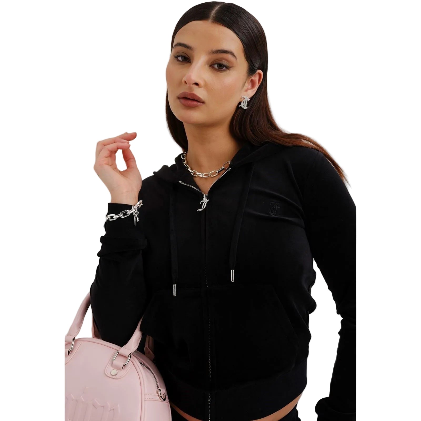 Juicy Couture Robertson Classic Jacket Polyester Damen Schwarz Kapuzen Sweatshirt