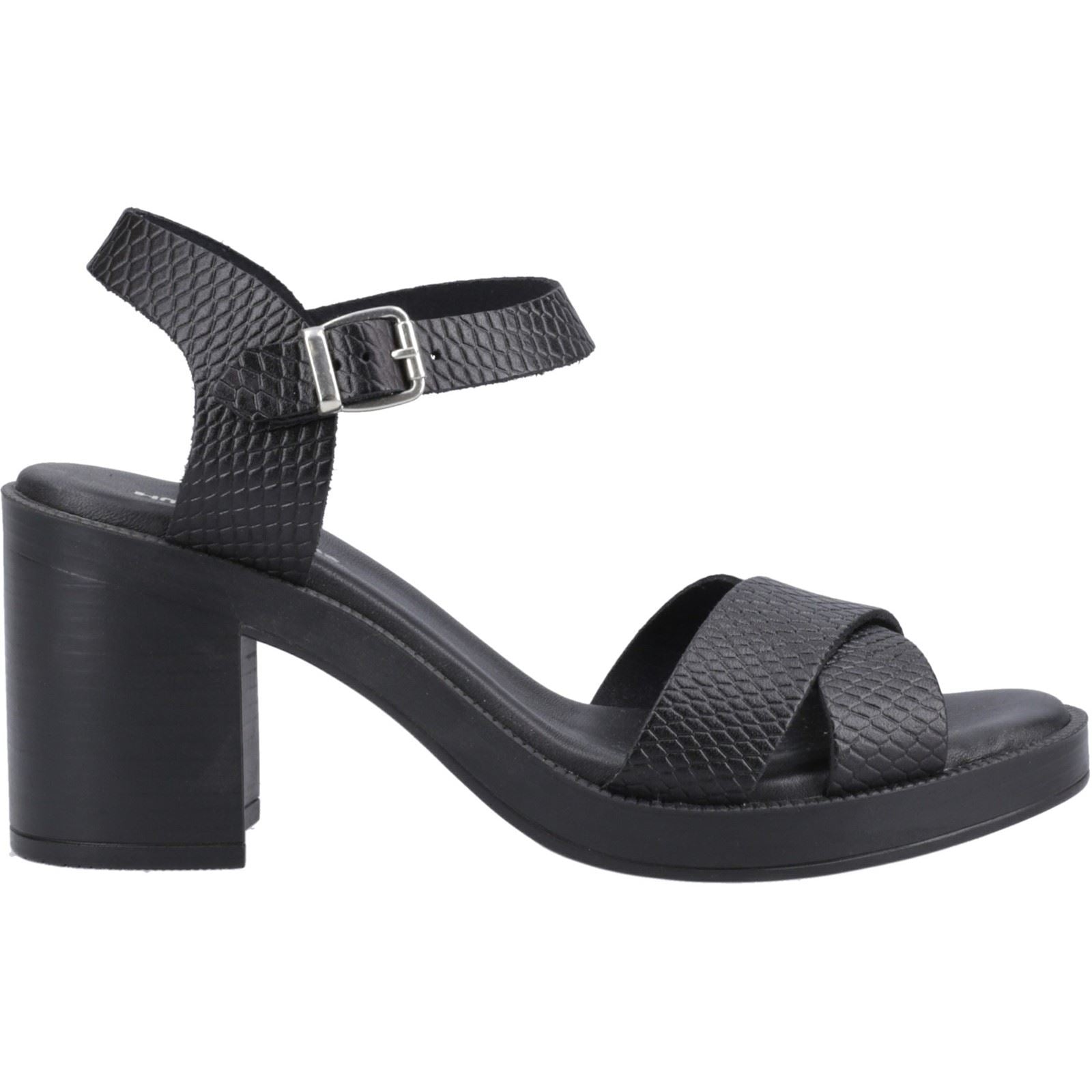 Hush Puppies Georgia Damen Sandalen Aus Schwarzem/Schlangenleder Echtleder
