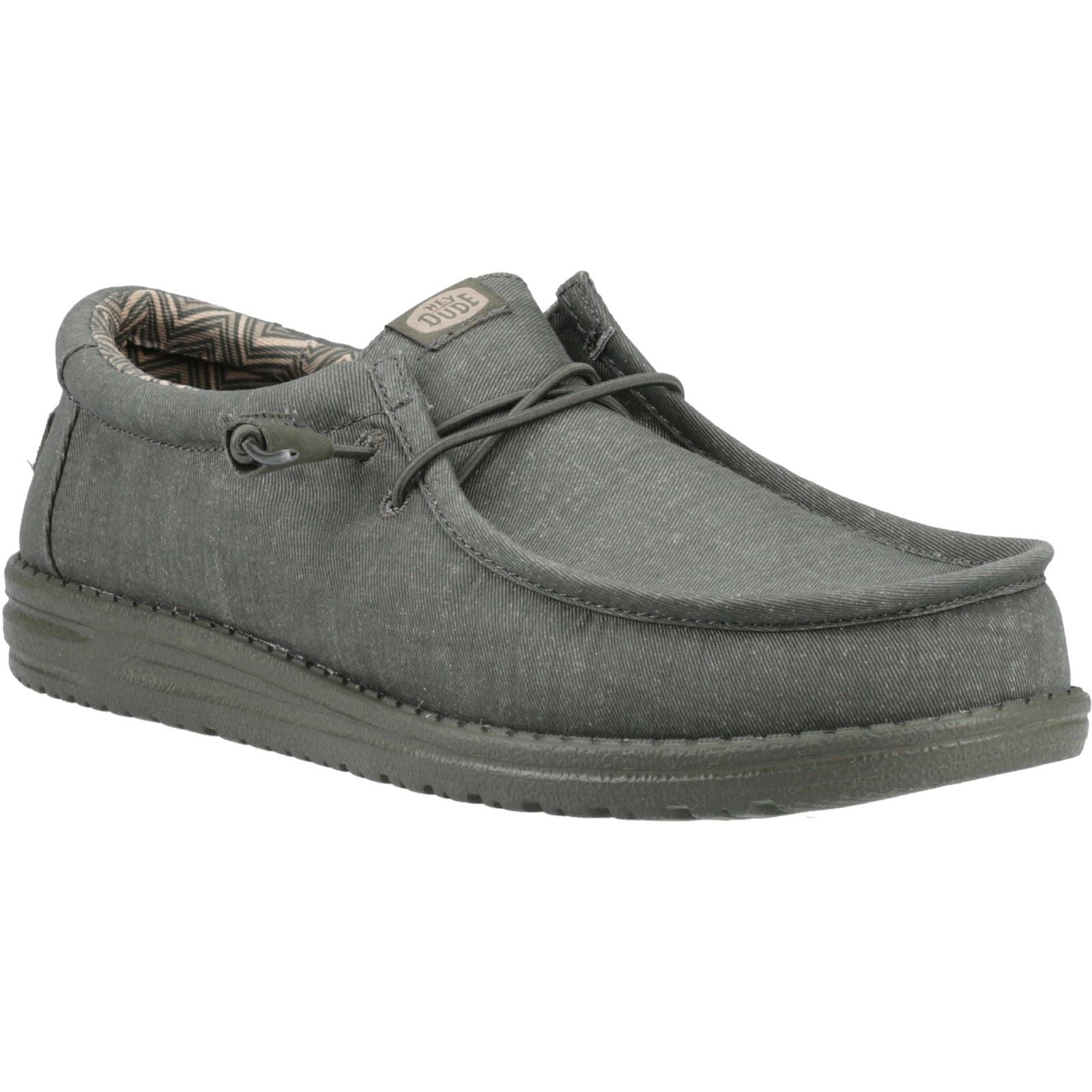 HEYDUDE Wally Stretch Canvas Herren Mokassin Schuhe aus tiefgrünem Baumwollstoff