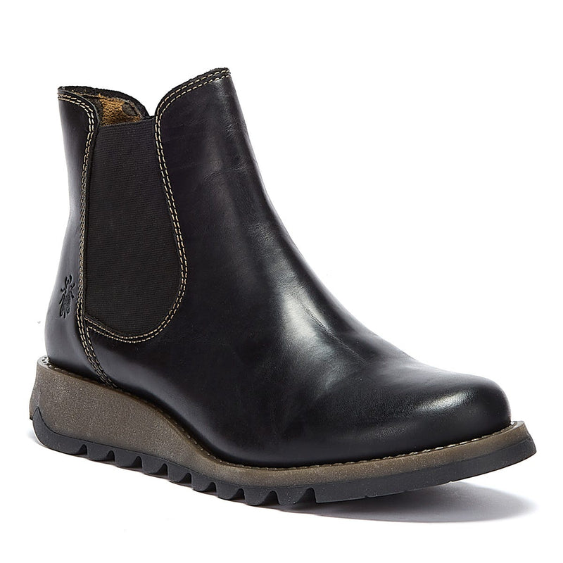 Fly London Salv Damen Schwarze Lederstiefel