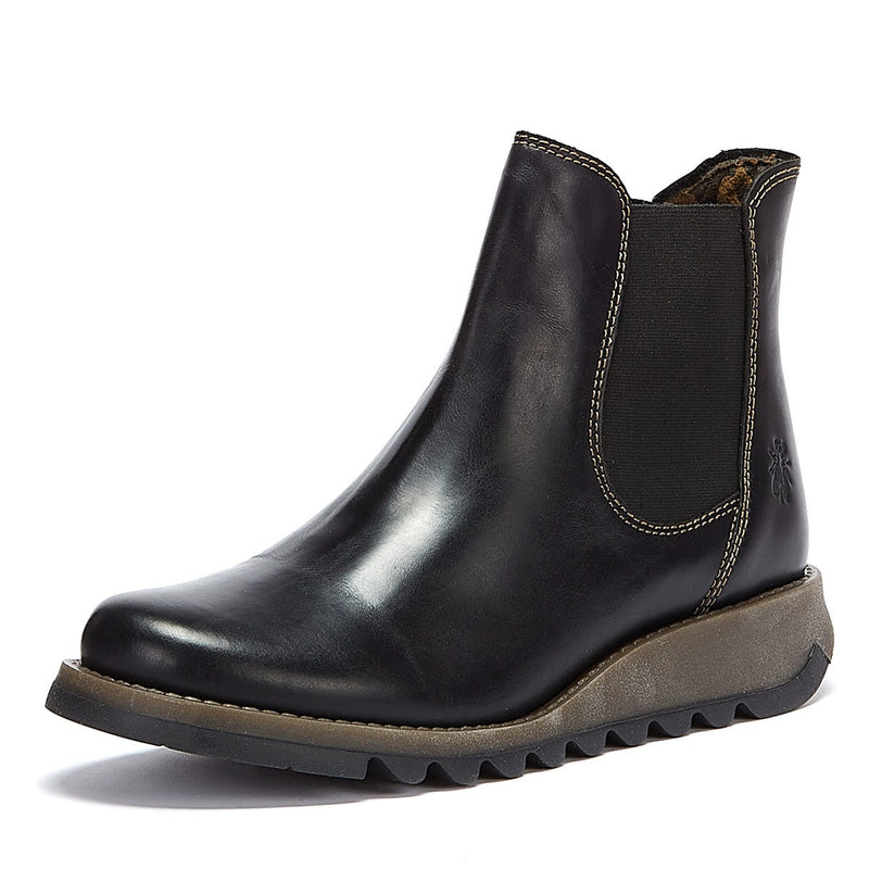 Fly London Salv Damen Schwarze Lederstiefel