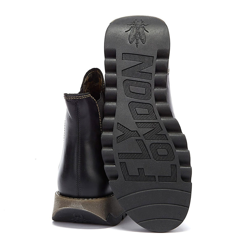 Fly London Salv Damen Schwarze Lederstiefel