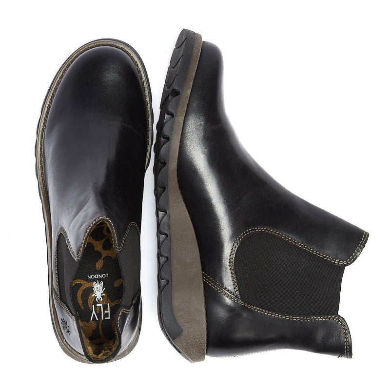 Fly London Salv Damen Schwarze Lederstiefel