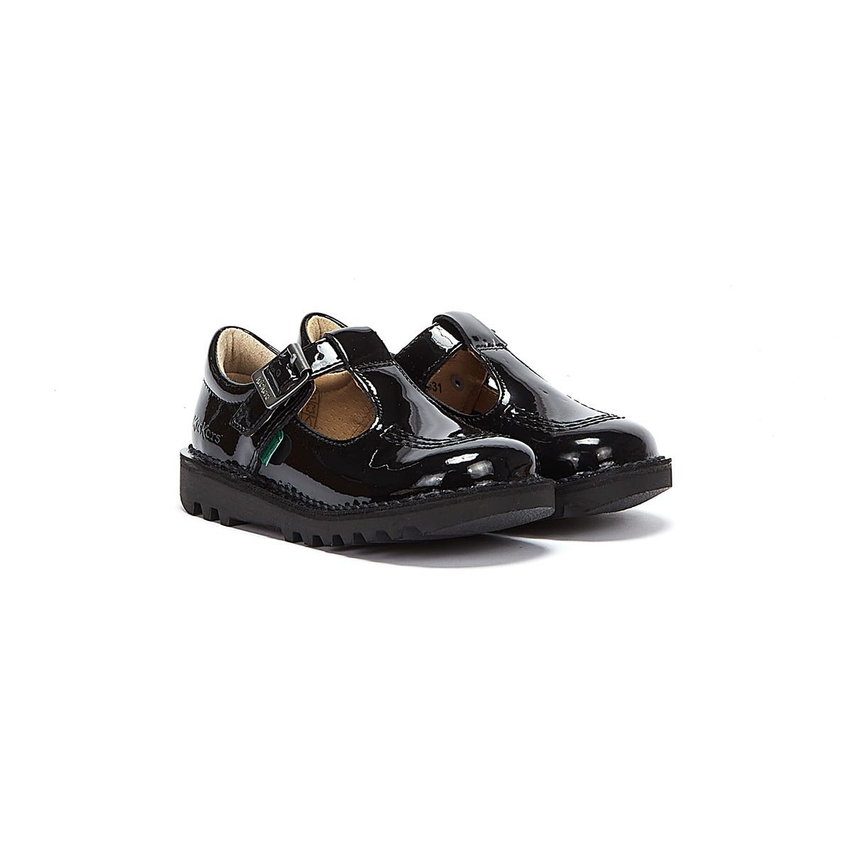 Kickers Infant Schwarz Kick T Bar Lackleder Schuhe