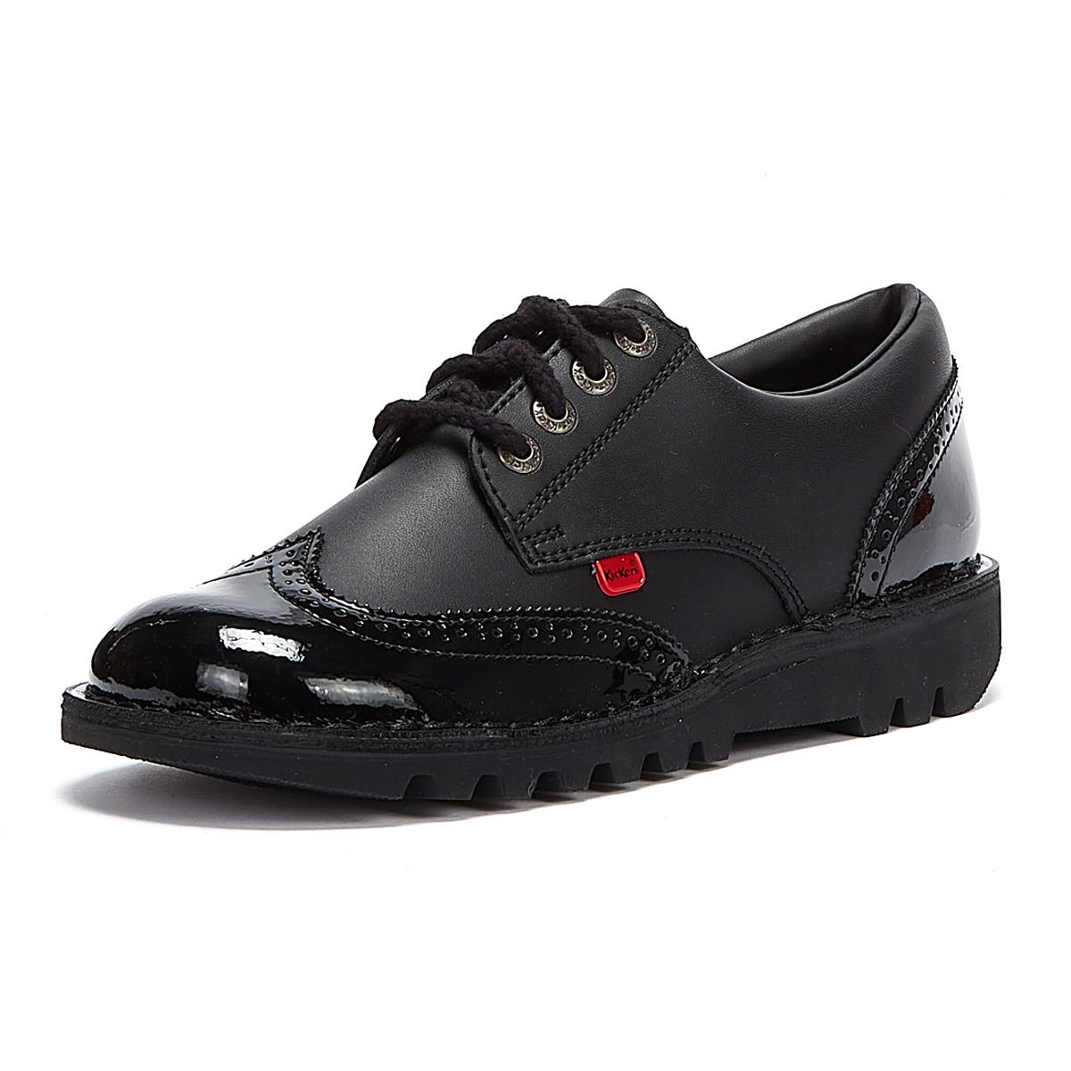 Kickers Womens Kick Lo Schwarz Brogue Leder