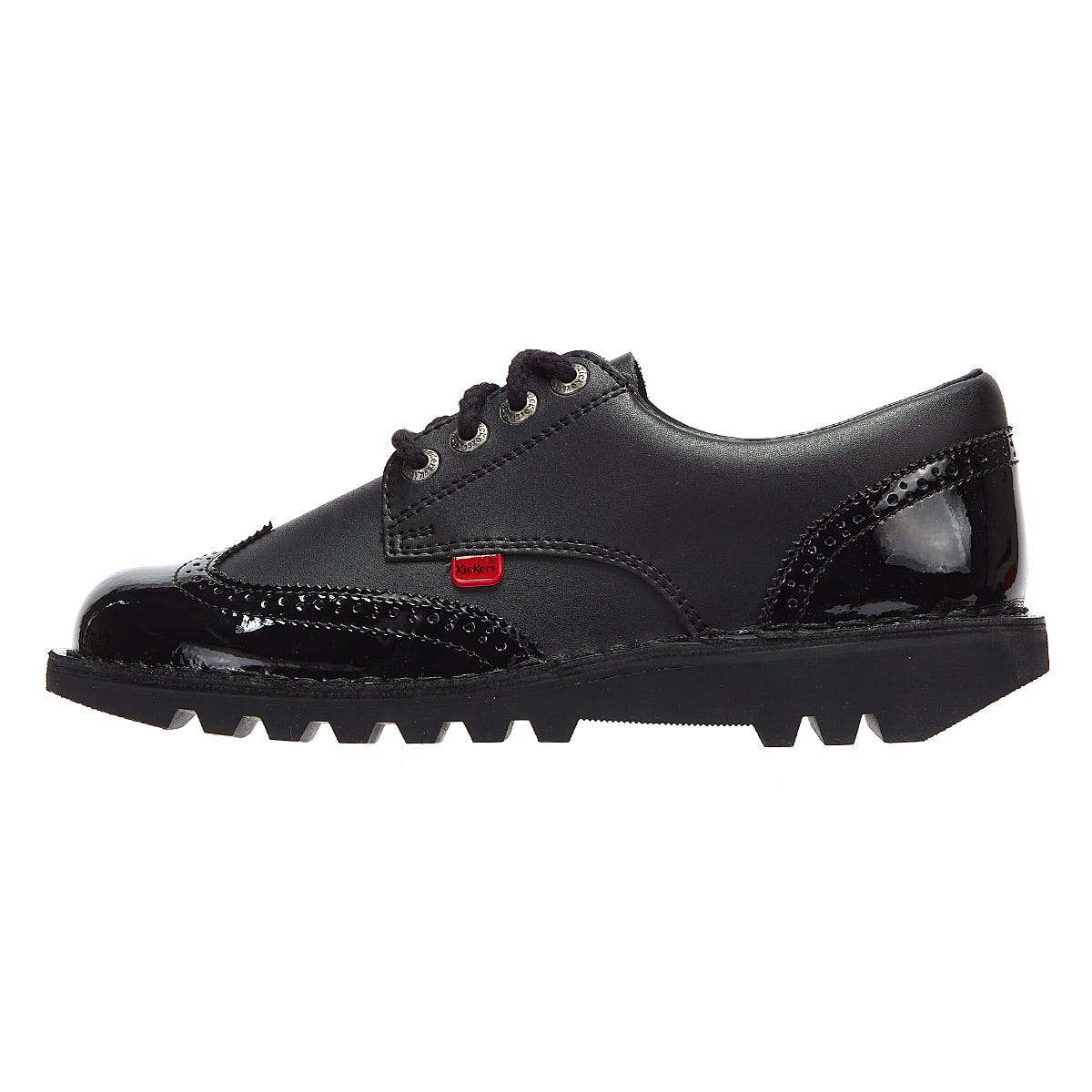 Kickers Womens Kick Lo Schwarz Brogue Leder