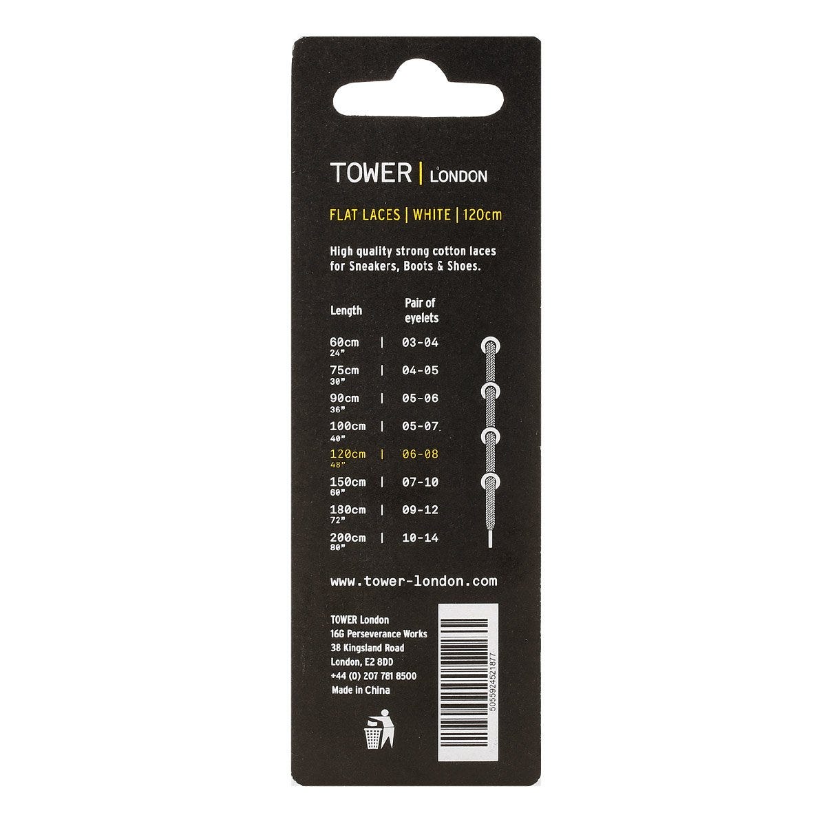 Tower London Weiß Flache Schnürsenkel (120cm)