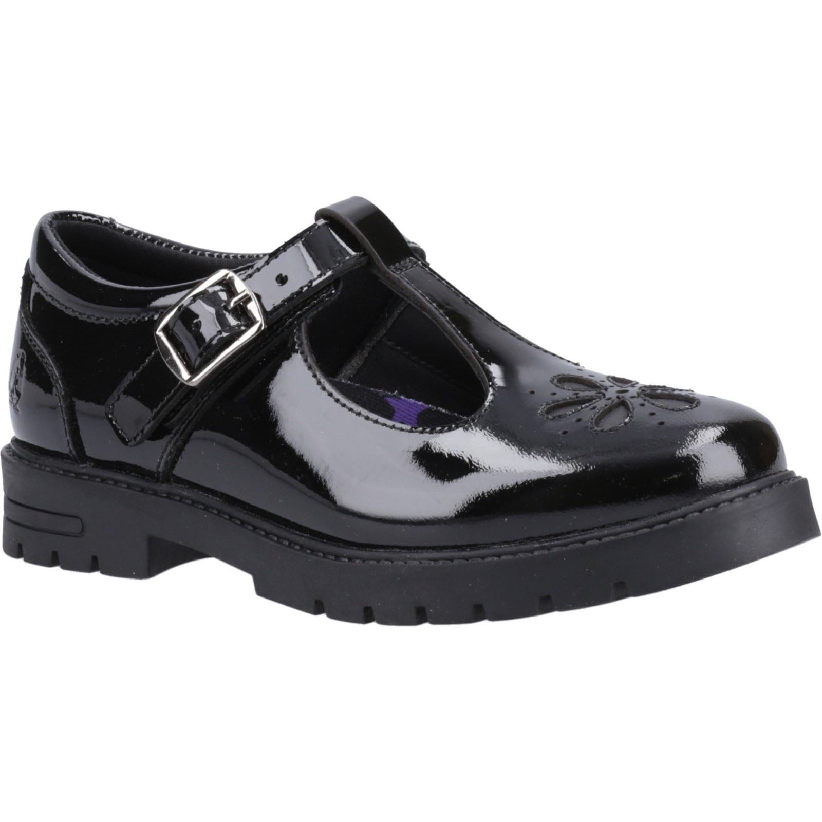 Hush Puppies Fiona Patent Junior Mädchenschuhe Aus Schwarzem Leder